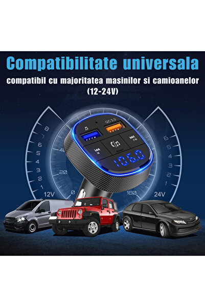 SGTT Modulator FM cu Bluetooth și USB, redare muzică, apeluri hands-free, compatibil cu Android și iOS