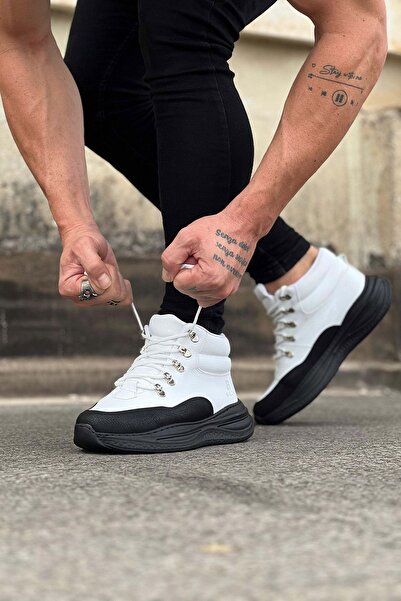 Mhoda Shoes Rlx035 Men's Sports Casual Lace-Up Leather Boots Cst - White/Black