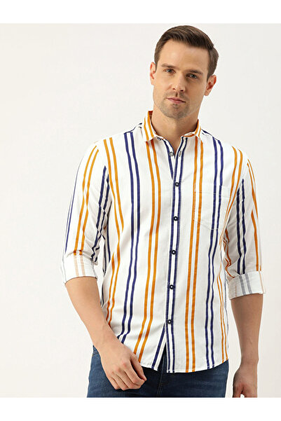 The Indian Garage Co By Styli Men White Striped Slim Fit Casual Shirt