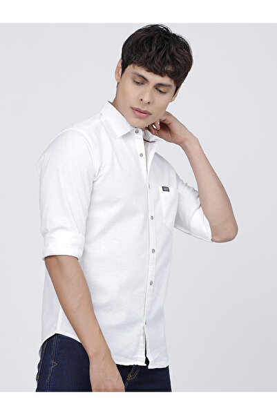 The Indian Garage Co By Styli Men White Solid Cotton Slim Fit Shirt