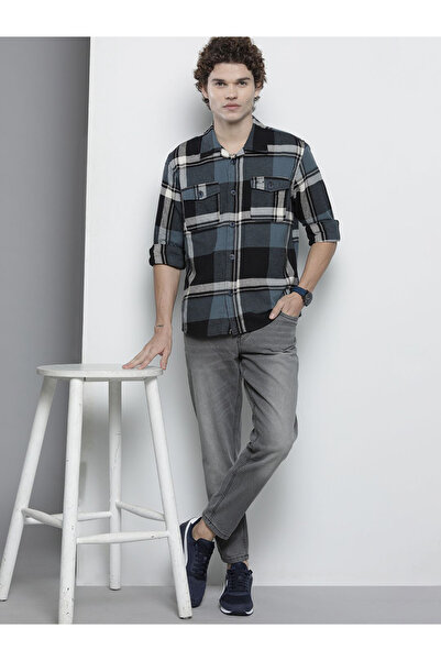 The Indian Garage Co By Styli Men Teal Plaid Shirt with Flap Pocket