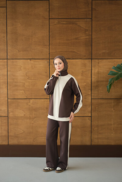 LOCCO Women's Double Color Zipper Detail Suit Brown