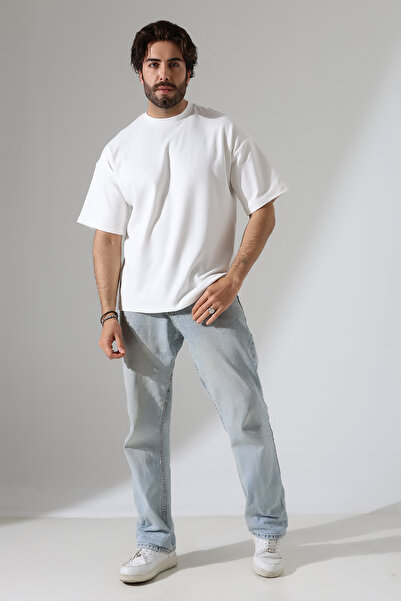 DİVİSTA Men's 100% Cotton Low Sleeve Oversized Interlock T-Shirt