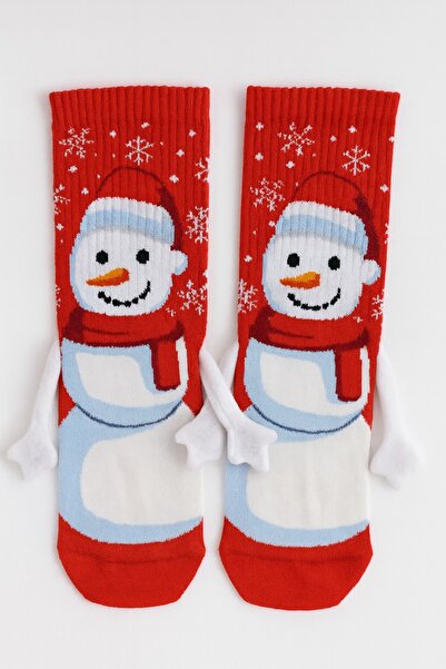 CARNAVAL SOCKS El ele tutuşan kardan adam desenli yılbaşı çorabı