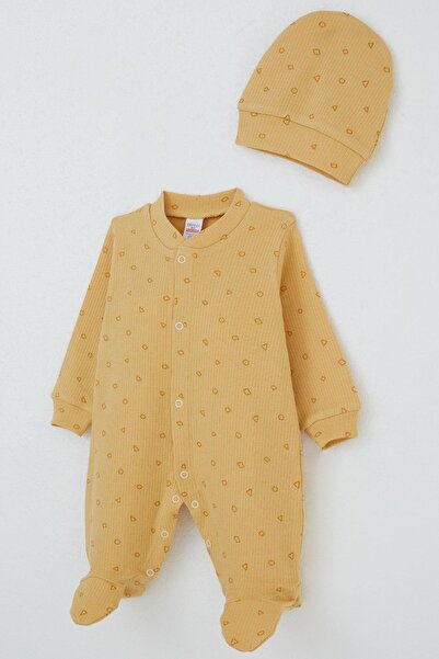 Breeze Baby Boy Booties Jumpsuit Mini Geometric Shapes 0-6 Months, Mustard Yellow