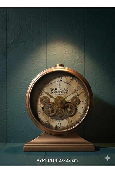 Hinora Kahverengi İçi Çarklı Plastik Şık Masa Saati 27x32cm