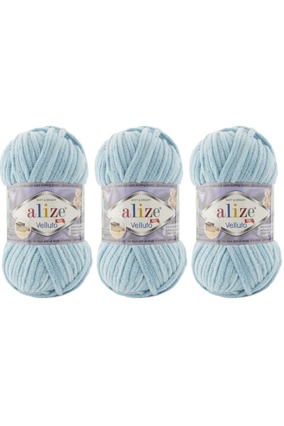 Alize VELLUTO Kadife El Örgü İpliği 100 Gr 3 ADET Renk 414 AZUR