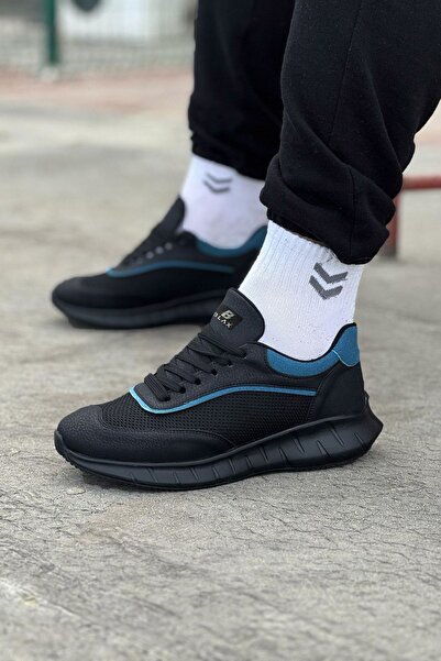 Mhoda Shoes Rlx062 Men's Lace-Up Knit Casual Sports Shoes Tst - Black/Blue