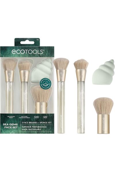 Ecotools مجموعة فرش وإسفنجة مكياج الوجه من سي جيمز، مكونة من 4 قطع