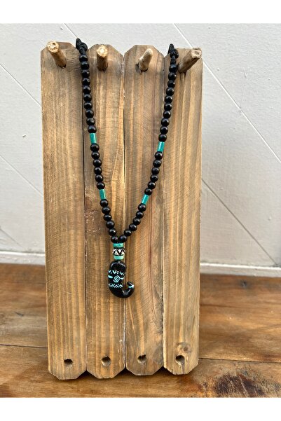 Bohoyasam El Yapımı Seramik Kolye – Ayarlanabilir Etnik Fildişi Formunda Tasarım - Ahşap Boncuklu Tribal Takı