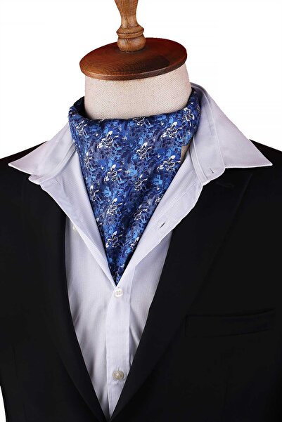 Kravatkolik Blue Watercolor Floral Pattern Men's Scarf Ascot K667