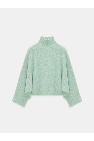 Dilvin 10817 Wool Blend Batwing Sleeve Knit Sweater-Mint