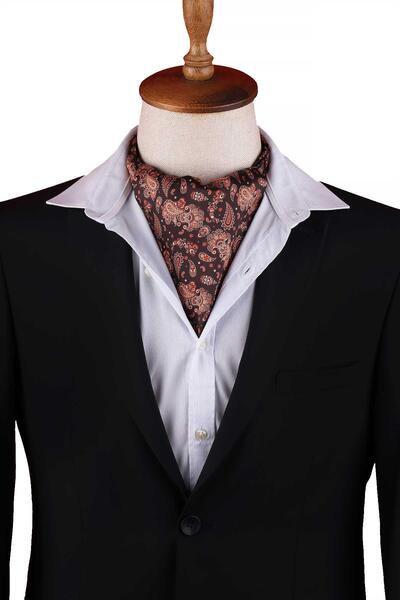 Kravatkolik Brown Shawl Pattern Men's Scarf Ascot K668