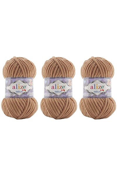 Alize VELLUTO Kadife El Örgü İpliği 100 Gr 3 ADET Renk 429 DEVE TÜYÜ