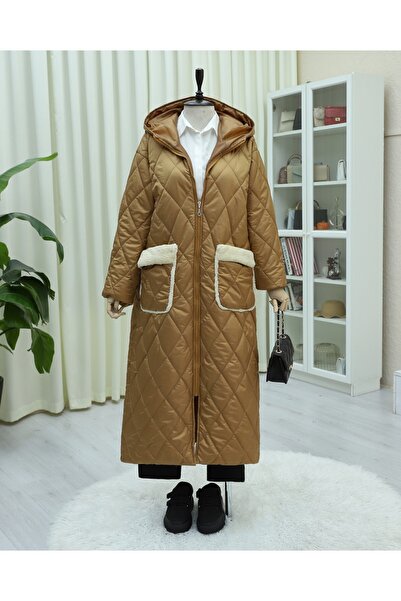 HİJABAYA Μακρύ καπιτονέ παλτό με κουκούλα και φερμουάρ με επένδυση