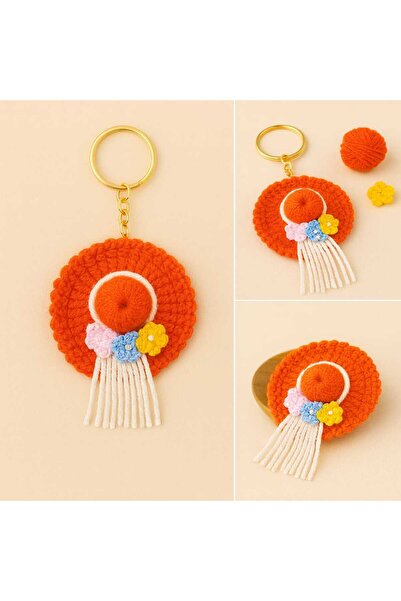 Handmade سلسلة مفاتيح على شكل قبعة محبوكة يدويًا - زينة للحقائب - زينة لمرايا...