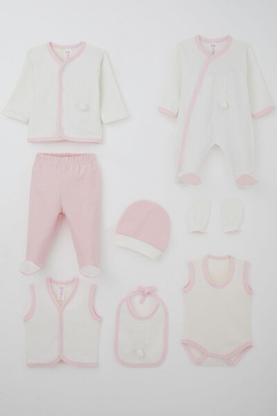 Breeze Baby Girl Hospital Release 8-Piece Pompom Bunny Embroidered 0-3 Months, White