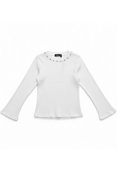 Zekids Μπλούζα για κορίτσια με βαμβακερή επένδυση και κεντημένη πέτρα με μακρύ μανίκι K πλέξη ριμπ