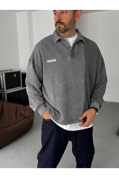 BYBASICMAN Γκρι φούτερ με αντίστροφη ραφή που πλένεται BRY-80-09