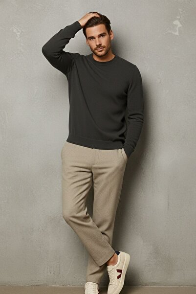 COMBİNE MİCHAİL Men's Crew Neck Casual Smoked Knit Sweater