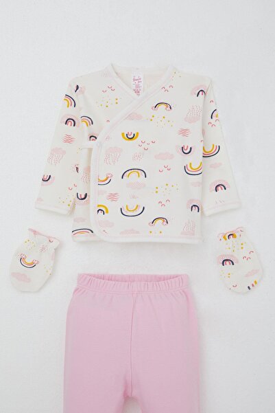 Breeze Baby Girl Hospital Release 5-Piece Set, Sky-Themed Cloud Pattern, 0-3 Months, Ecru