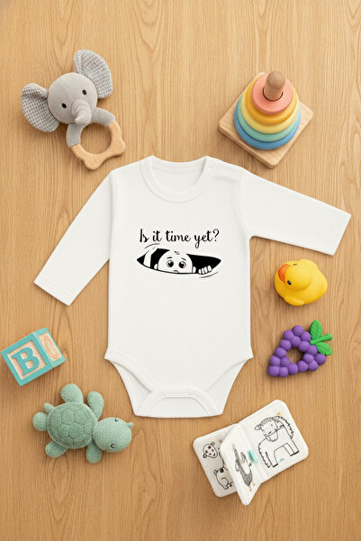 LORVEX Zıbın (Snap Fastener) Baby Cute Bodysuit Ti̇me yet Printed