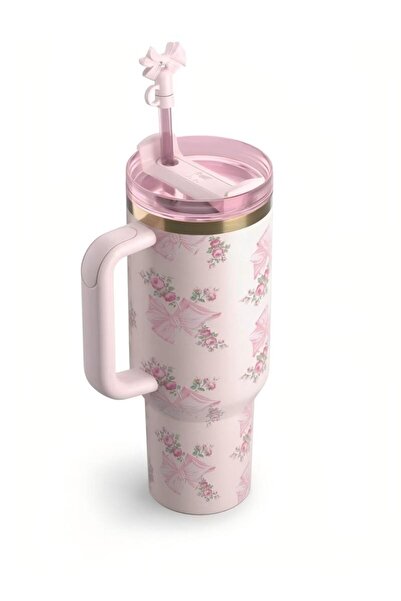 Stanley The X LoveShackFancy Stainless Steel Vacuum Insulated Tumbler 40oz Pink bow