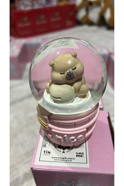 GÜÇLÜ Kapybara figürlü pembe tabanlı kar küresi küçük boy