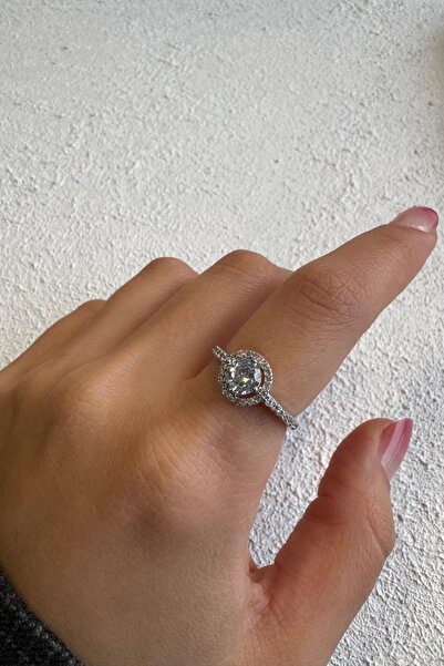 Leo'Stone خاتم نسائي من الفولاذ قابل للتعديل بتصميم حجر واحد نصف دائري من سلس...