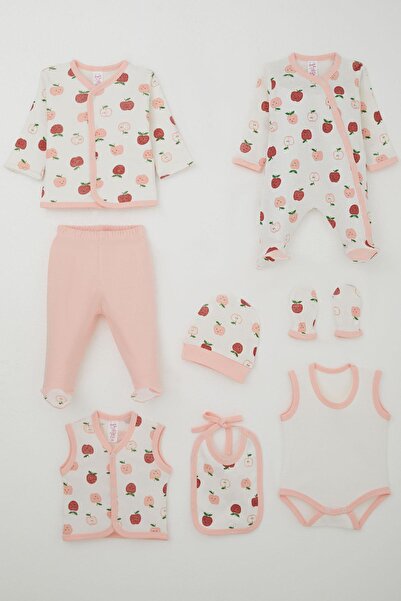 Breeze Baby Girl Hospital Release 8-Piece Cute Little Apple Patterned 0-3 Months, Ecru