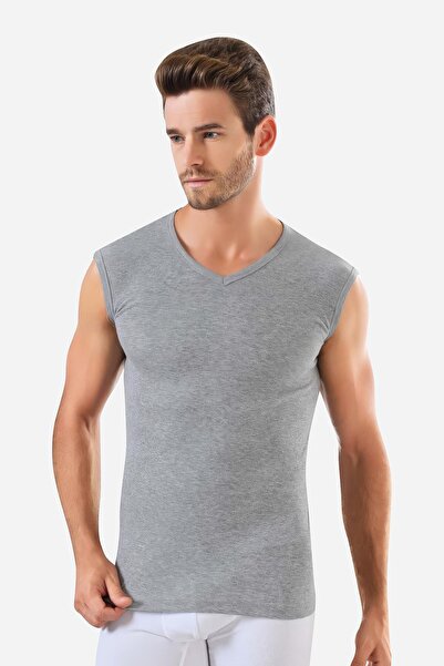 Arma Yıldız 3 Pieces Gray Sleeveless Men's Undershirt V-Neck Zero Sleeve T-Shirt 100% Cotton