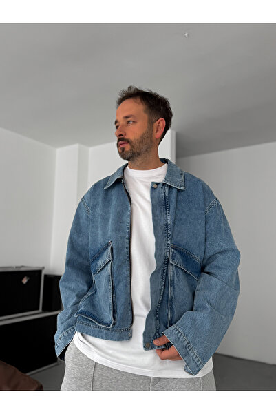 BYBASICMAN Μπλε λοξότμητο μπουφάν τσέπης BRY-60-09