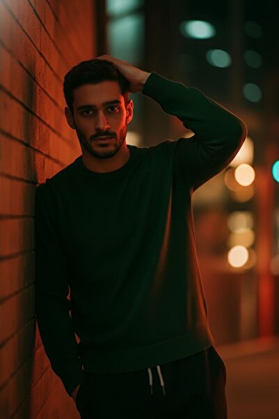 COMBİNE MİCHAİL Men's Basic Comfortable Khaki Loose Knit Sweater