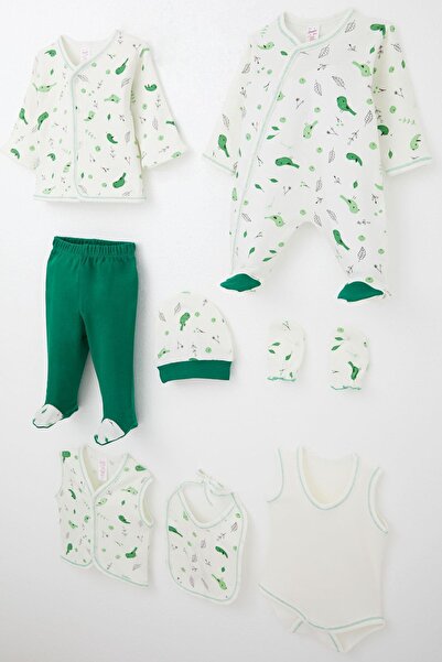 Breeze Baby Girl Hospital Release 8-Piece Spring Themed Cute Little Sparrow Patterned 0-3 Months, Ecru