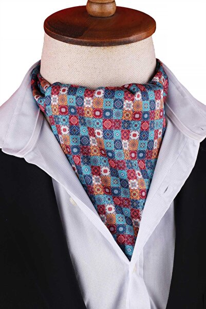 Kravatkolik Multi-Colored Mosaic Motif Pattern Men's Scarf Ascot K673
