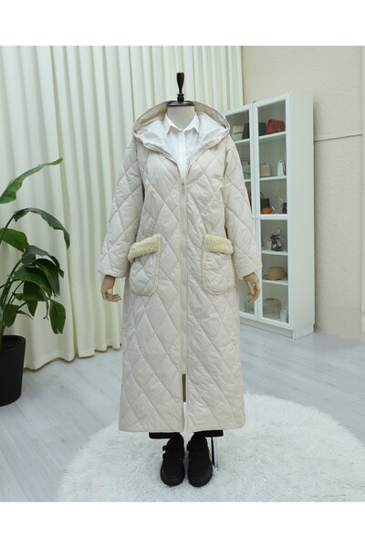 HİJABAYA Довгий капюшонний пальто з кишенями, блискавкою та підкладкою