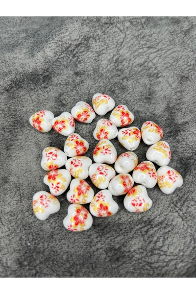 Mos Tespih 1 Adet 12x13mm Ebruli Desenli Kalp Porselen Boncuk Takı Aparatı 1....