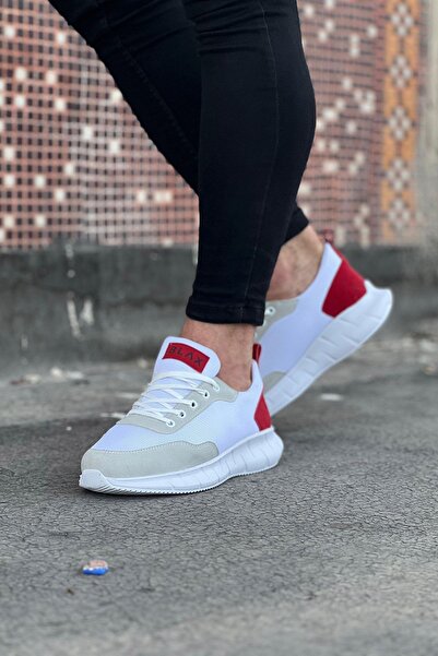 Mhoda Shoes Rlx063 Men's Casual Lace-Up Sneakers Tbt - White/Red