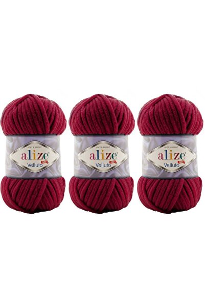 Alize VELLUTO Kadife El Örgü İpliği 100 Gr 3 ADET Renk 107 VİŞNE