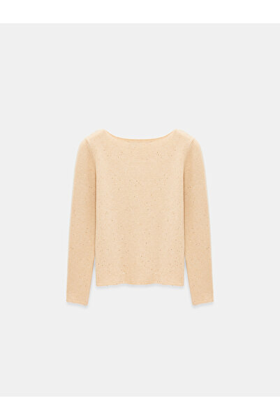 Dilvin 10836 Pulover cu decolteu barcă cu sclipici din amestec de lână-bej