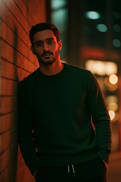 COMBİNE MİCHAİL Men's Basic Comfortable Khaki Loose Knit Sweater