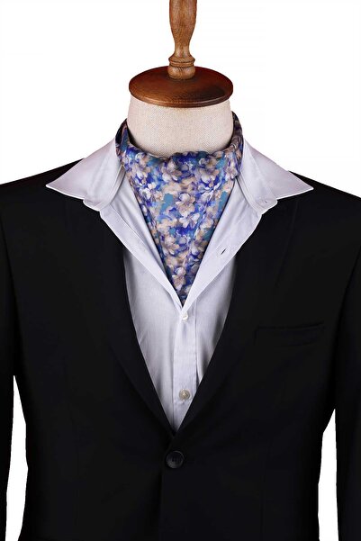 Kravatkolik Blue Watercolor Floral Pattern Men's Scarf Ascot K662