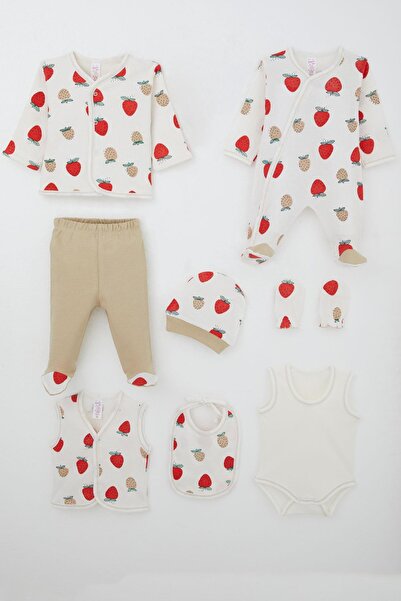Breeze Baby Girl Hospital Release 8-Piece Strawberry Garden Patterned 0-3 Months, Ecru