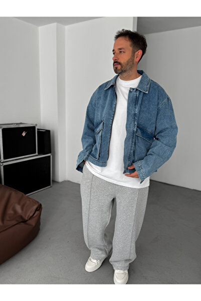 BYBASICMAN Μπλε λοξότμητο μπουφάν τσέπης BRY-60-09