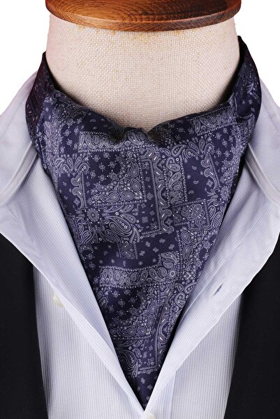 Kravatkolik Navy Blue Motif Pattern Men's Scarf Ascot K669