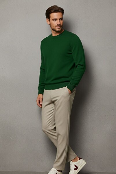 COMBİNE MİCHAİL Men's Crew Neck Casual Khaki Knit Sweater