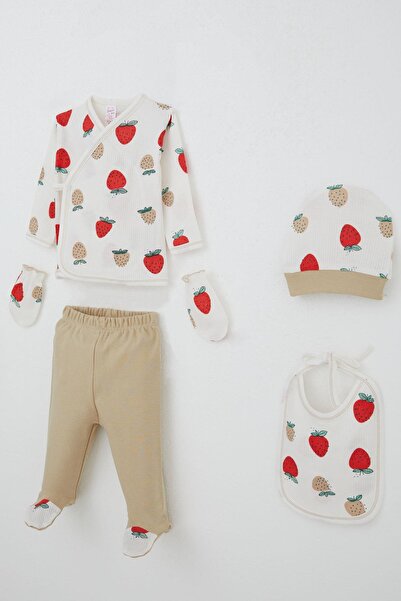 Breeze Baby Girl Hospital Release 5-Piece Strawberry Garden Patterned 0-3 Months, Ecru