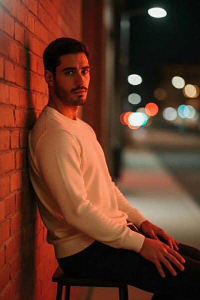 COMBİNE MİCHAİL Men's Basic Comfortable Cream Loose Knit Sweater