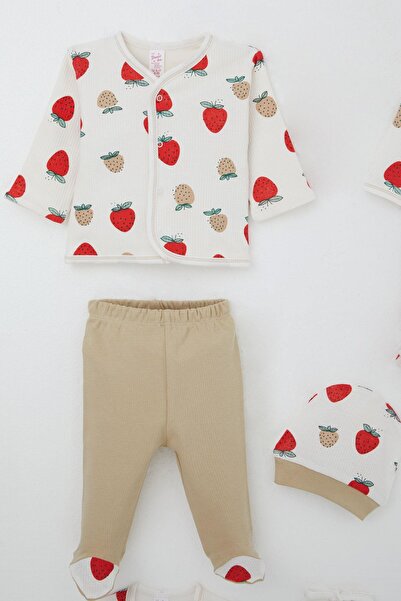 Breeze Baby Girl Hospital Release 8-Piece Strawberry Garden Patterned 0-3 Months, Ecru