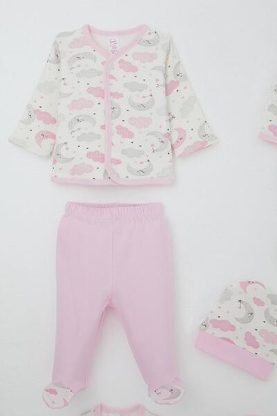 Breeze Baby Girl Hospital Release 8-Piece Sky-Themed Sleepy Moon Patterned 0-3 Months, Ecru